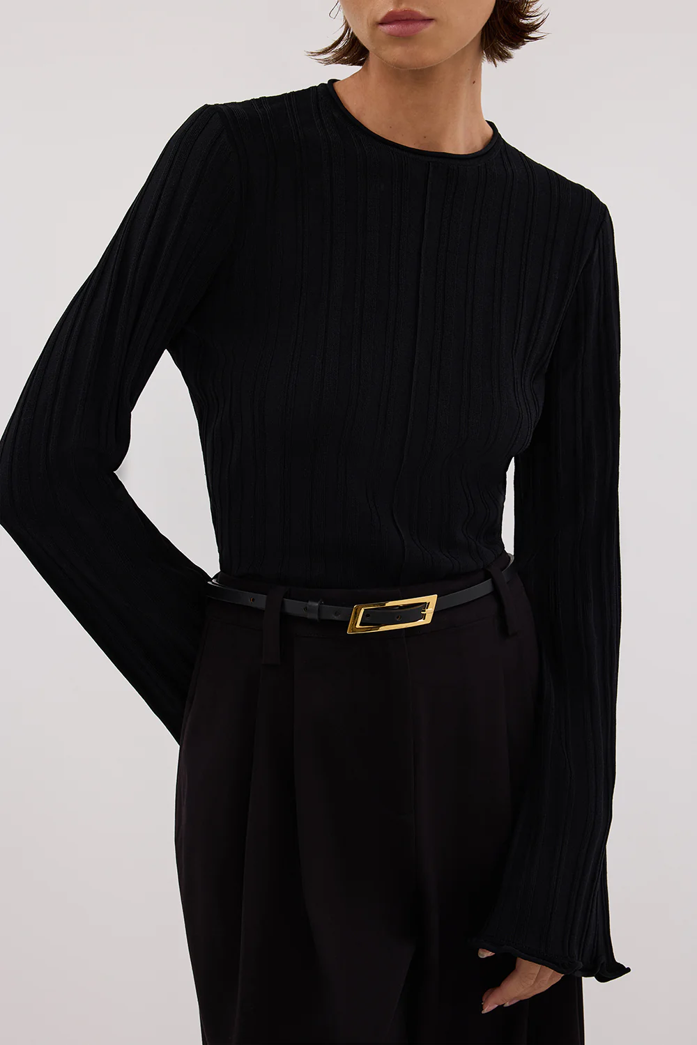 SYLVIA BLACK CREW KNIT TOP - Gamepaces