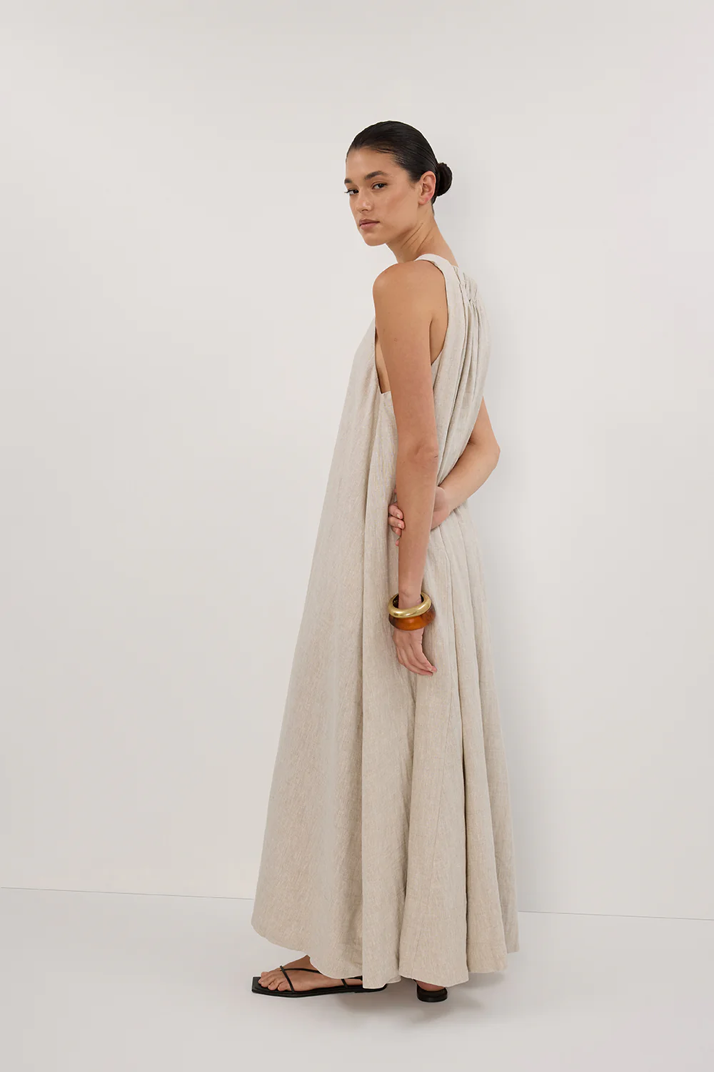 ISABELLE NATURAL LINEN MIDI DRESS - Gamepaces