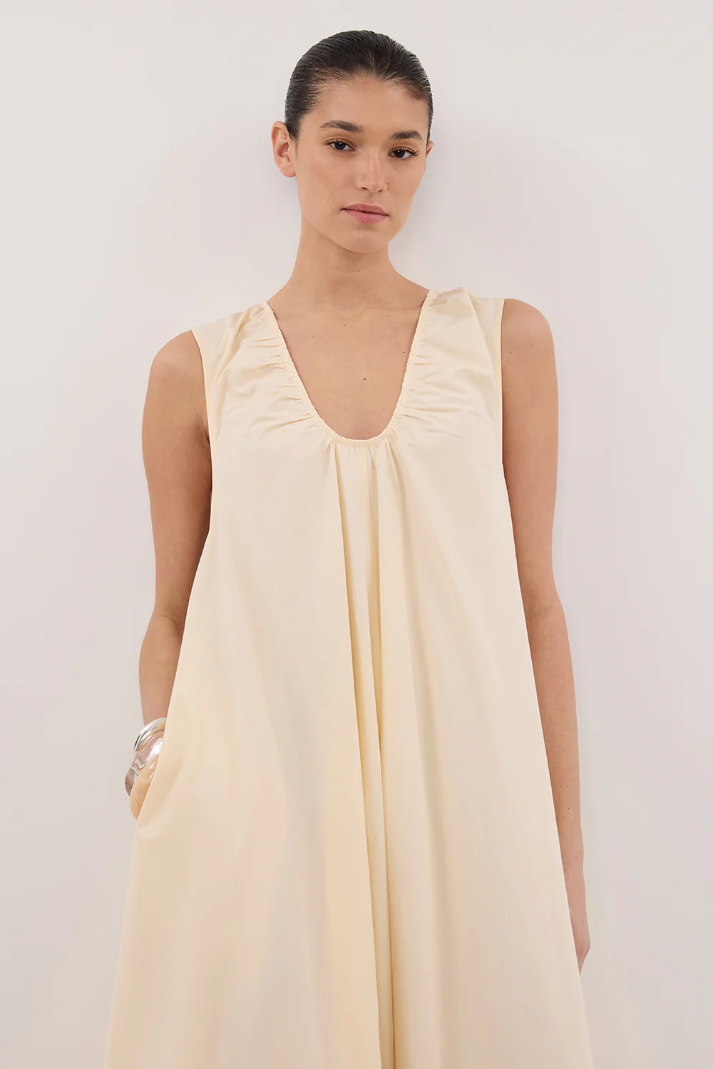 GABBY BUTTERMILK OVERSIZED COTTON MIDI DRESS - Gamepaces