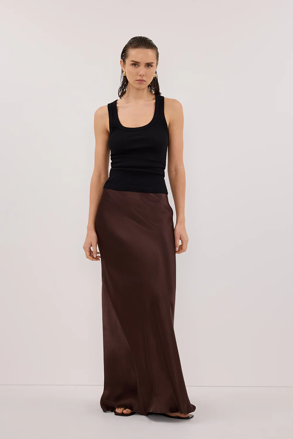 CHARLI BITTER CHOC SATIN MAXI SKIRT - Gamepaces