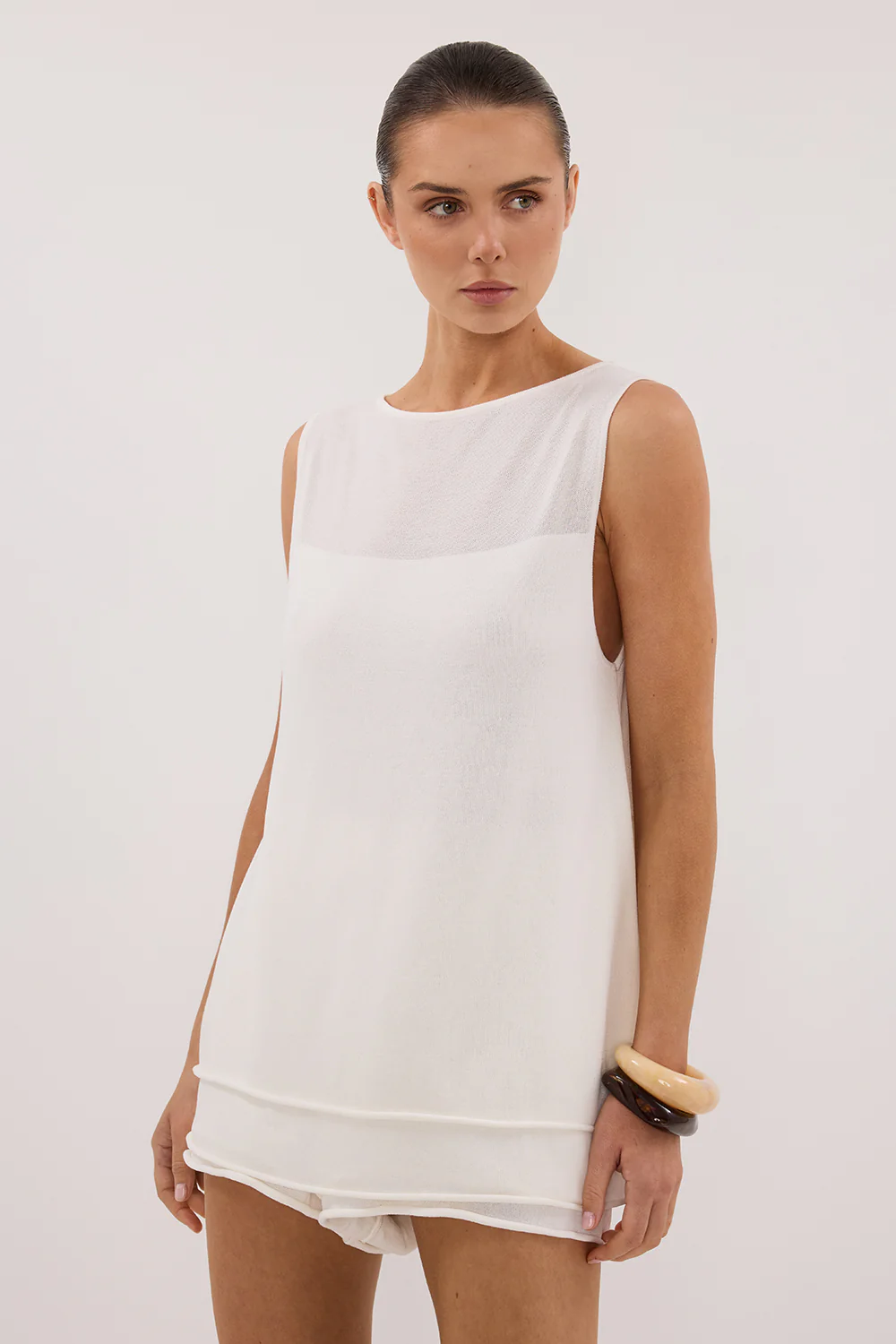 MIRA WHITE DOUBLE LAYER KNIT TOP - Gamepaces