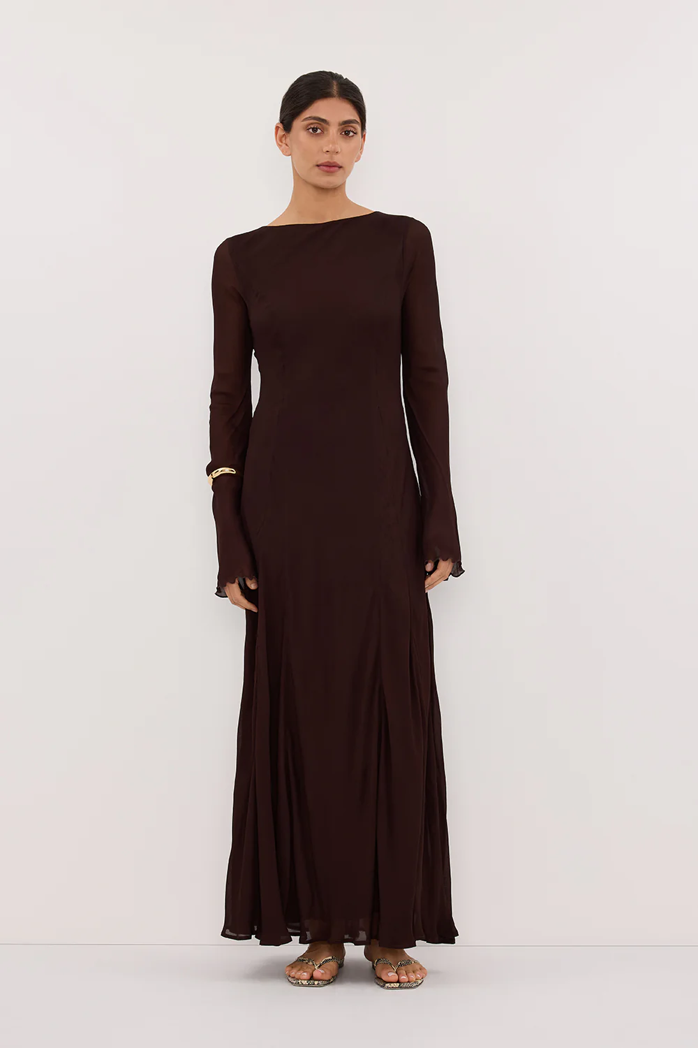 ELODIE DARK CHOC LONG SLEEVE MAXI DRESS - Gamepaces