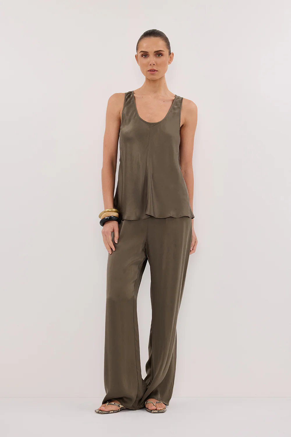 COLETTE OLIVE SILK CAMI TOP - Gamepaces