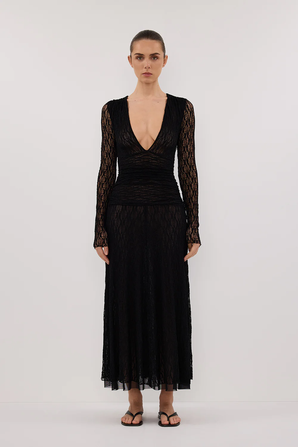 LIZZIE BLACK LACE LONG SLEEVE MAXI DRESS - Gamepaces