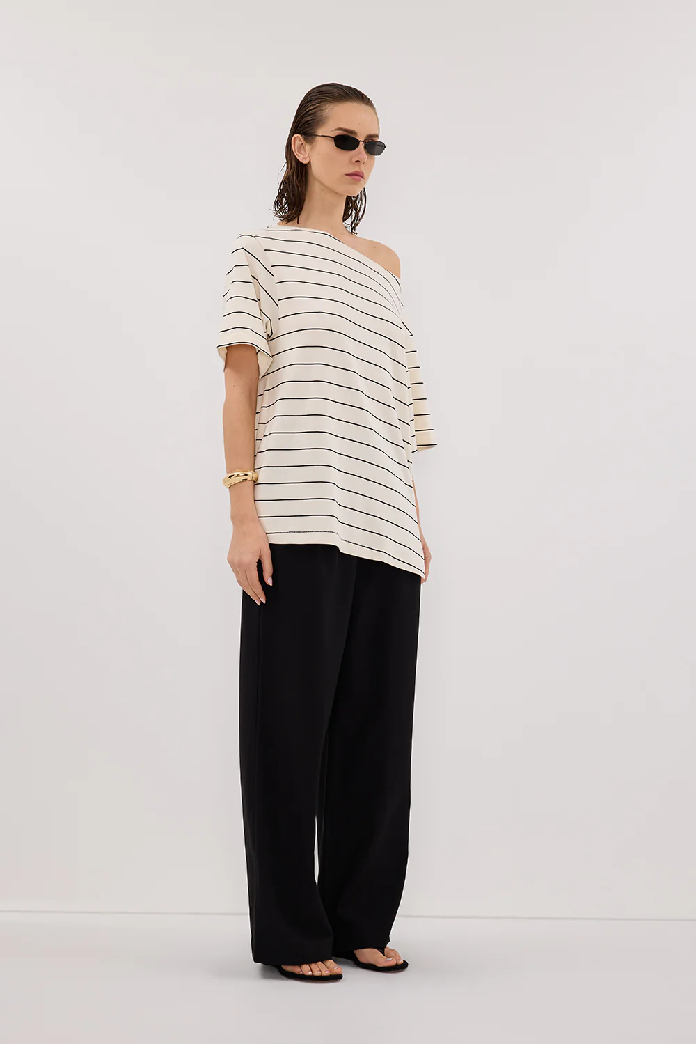 ESME OFF WHITE  STRIPE ASYM TEE - Gamepaces