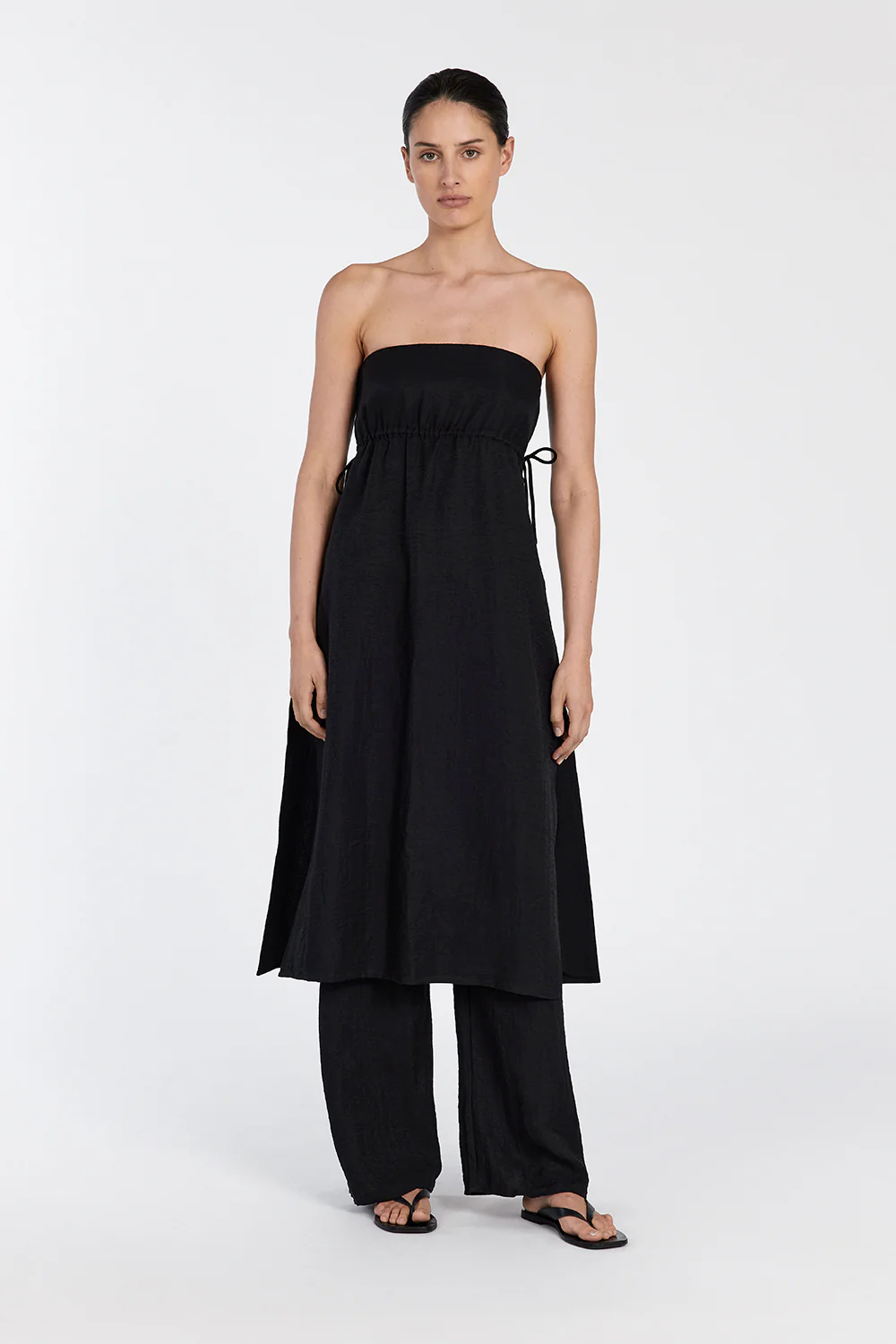 MEI BLACK LINEN BLEND TUNIC TOP - Gamepaces