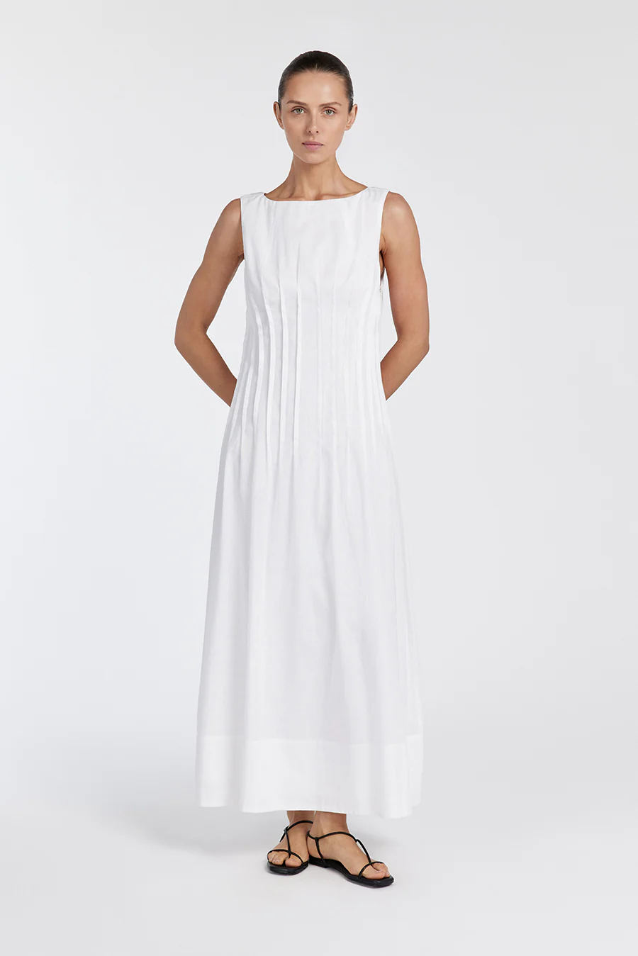 MANA WHITE LINEN MIDI DRESS - Gamepaces
