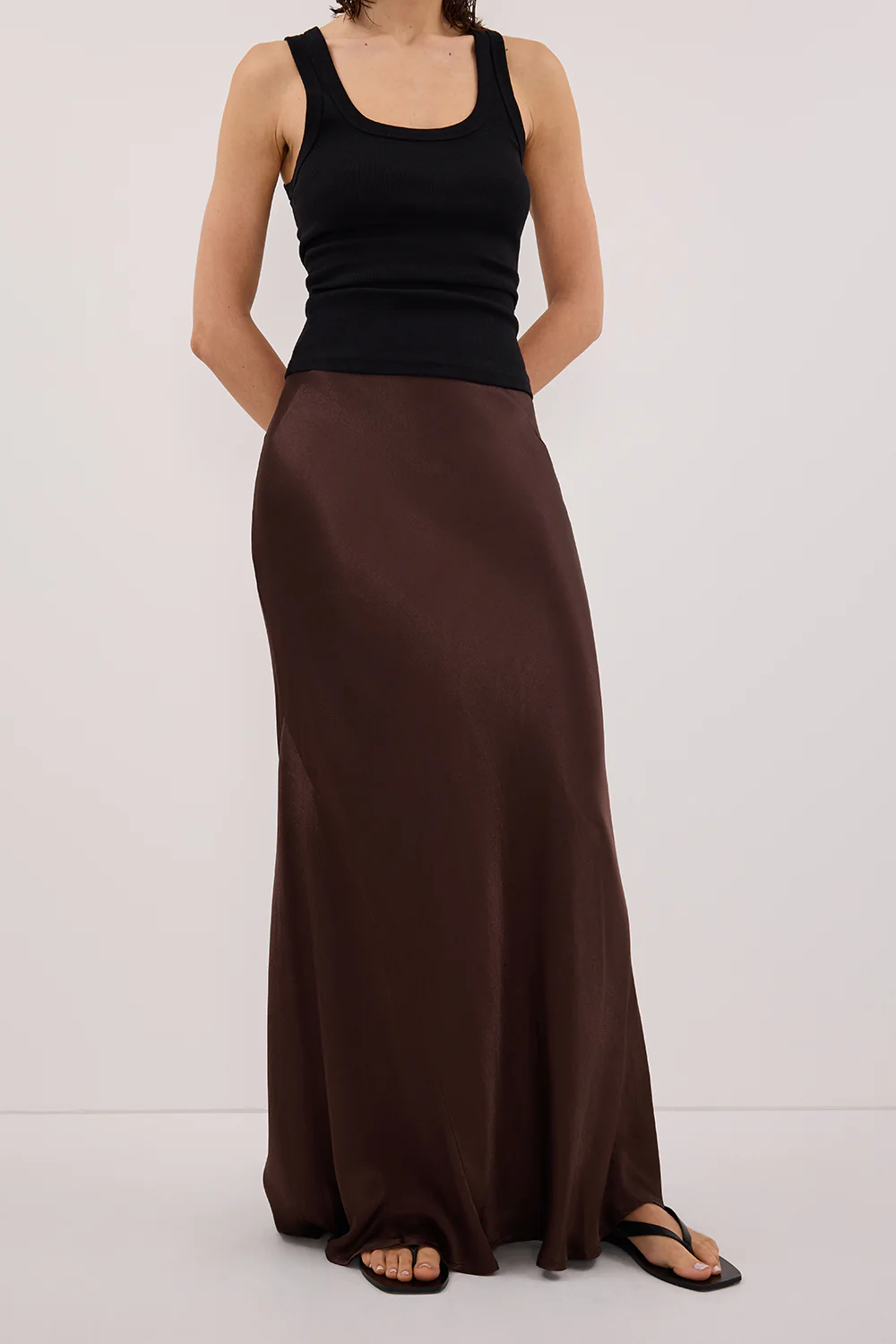 CHARLI BITTER CHOC SATIN MAXI SKIRT - Gamepaces