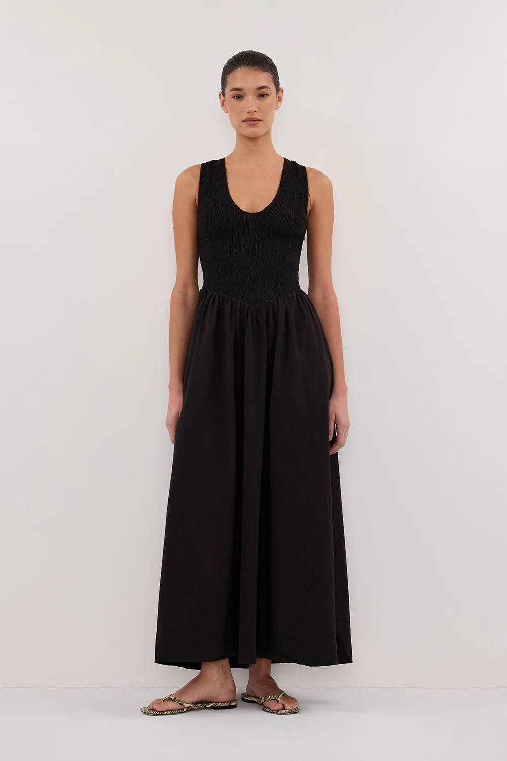 FLORENCE BLACK SLEEVELESS COTTON MIDI DRESS - Gamepaces