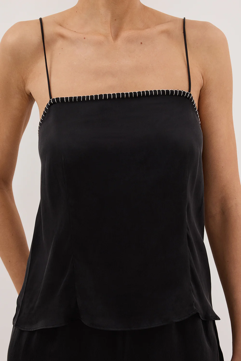 PIPER BLACK SLEEVELESS SILK STITCH DETAIL CAMI TOP - Gamepaces