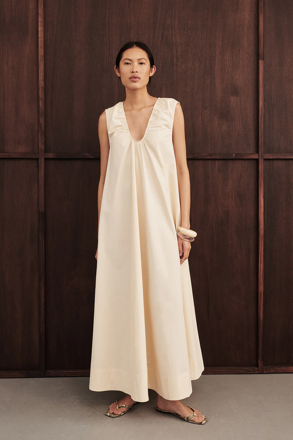 GABBY BUTTERMILK OVERSIZED COTTON MIDI DRESS - Gamepaces