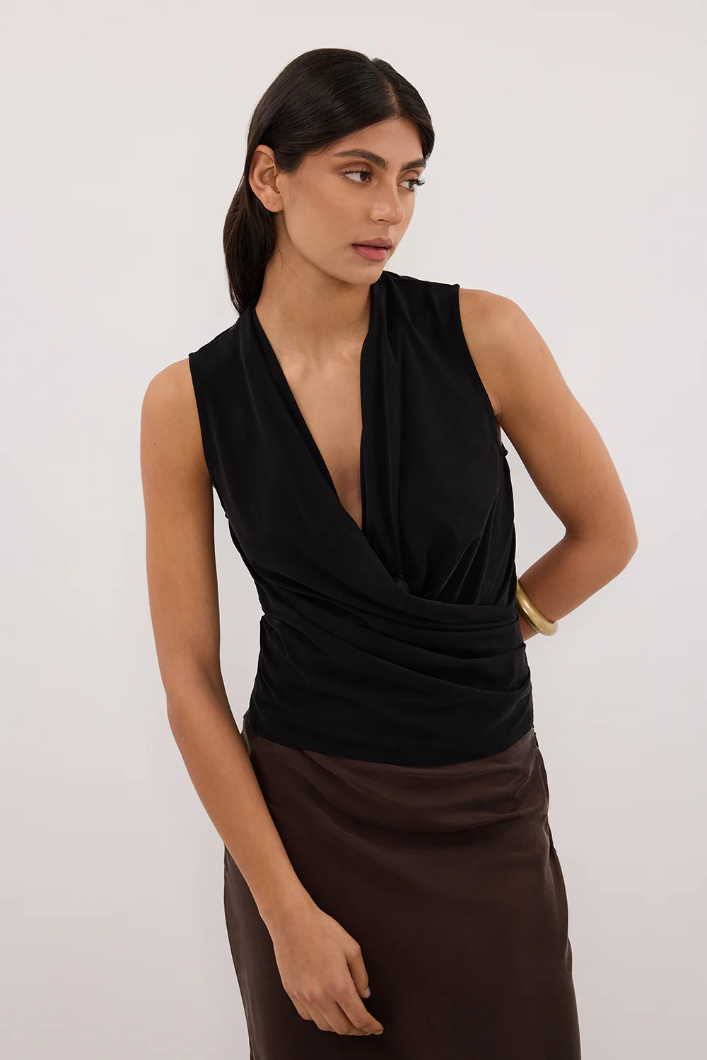 FELICITY BLACK SLEEVELESS WRAP TOP - Gamepaces
