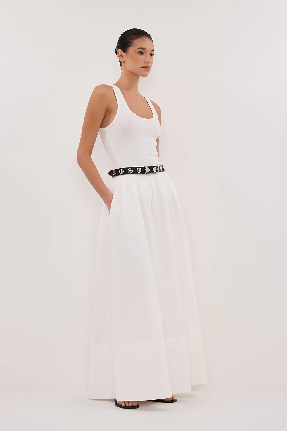 CONAGH WHITE POPLIN MIDI SKIRT - Gamepaces