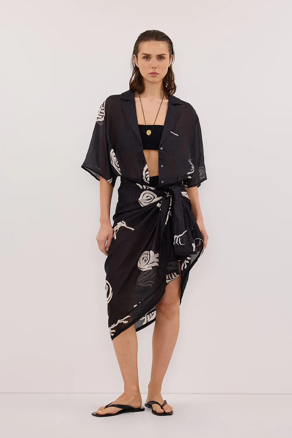 POSITANO BLACK RAMIE SARONG - Gamepaces