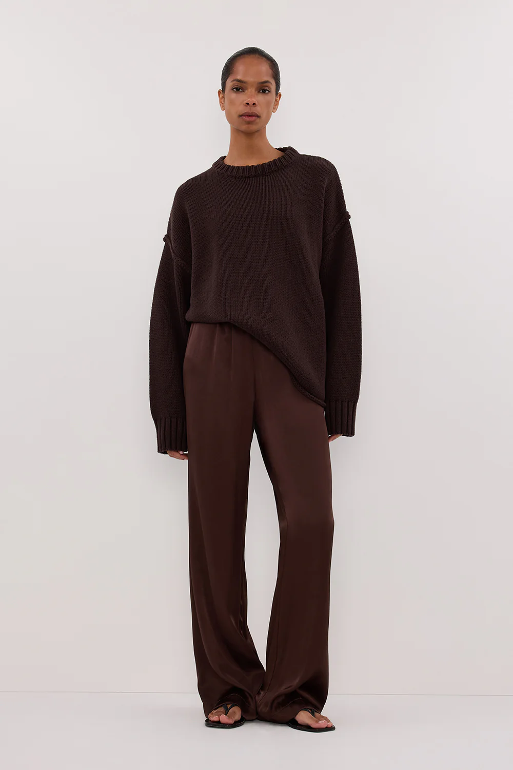 MONICA BITTER CHOC SATIN PANT - Gamepaces