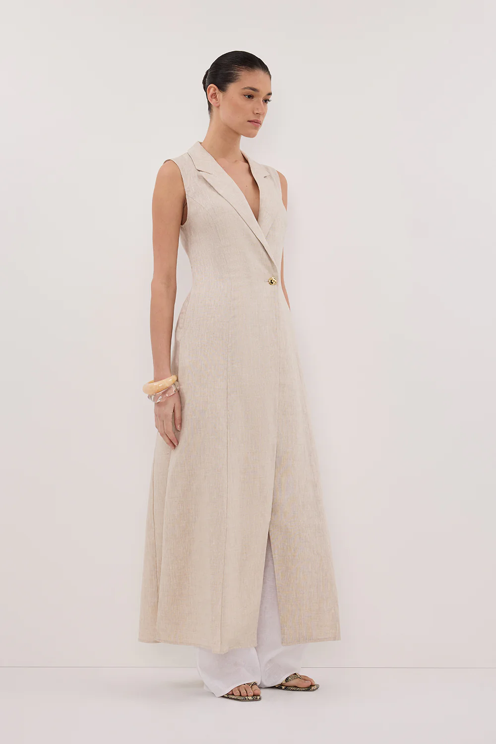 CORA NATURAL MIDI LINEN DRESS - Gamepaces