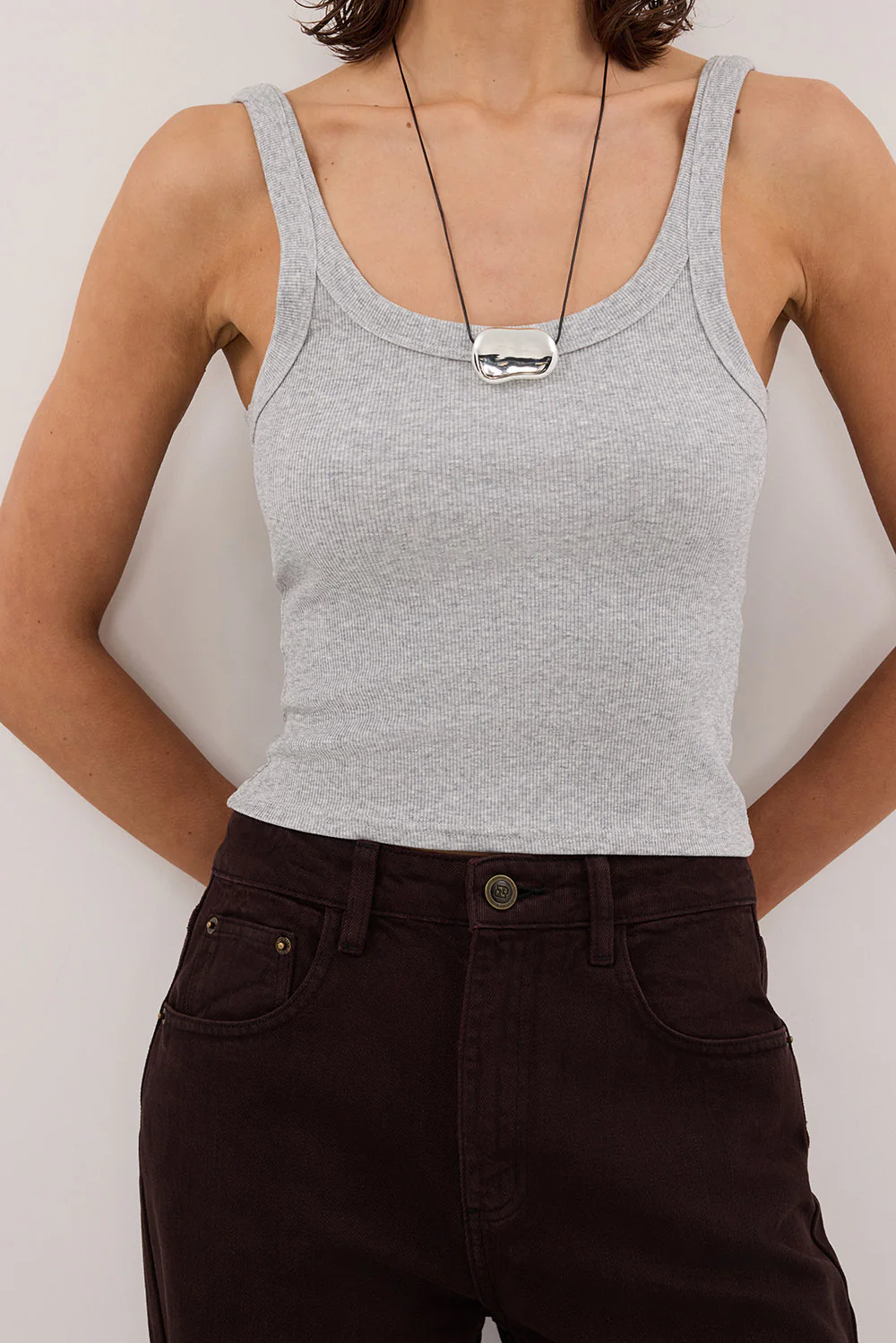 PHOEBE SILVER MARLE SCOOP NECK TANK TOP - Gamepaces