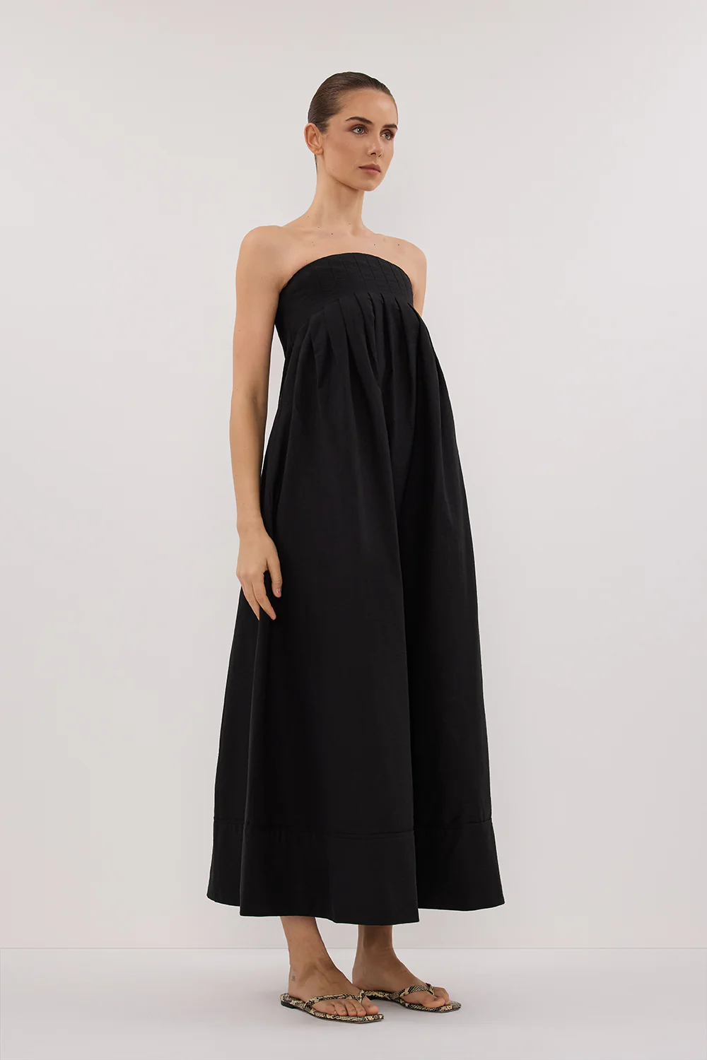 MORGAN BLACK STRAPLESS MIDI DRESS - Gamepaces