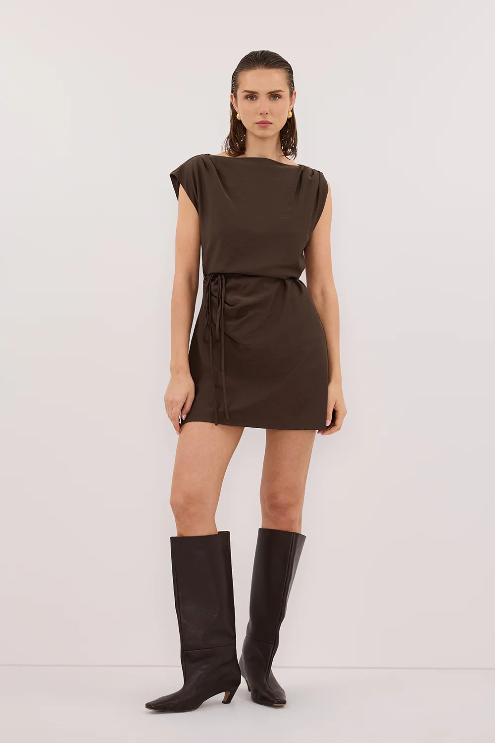 MARMO CHOCOLATE DRAPED MINI DRESS - Gamepaces