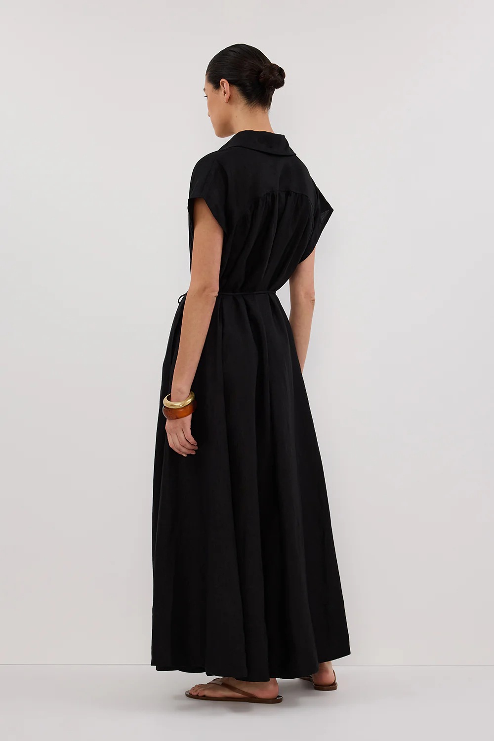 LANA BLACK LINEN MIDI SHIRT DRESS - Gamepaces