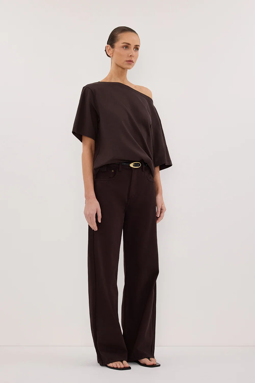 ESME BITTER CHOC ASYM BOAT NECK TEE - Gamepaces