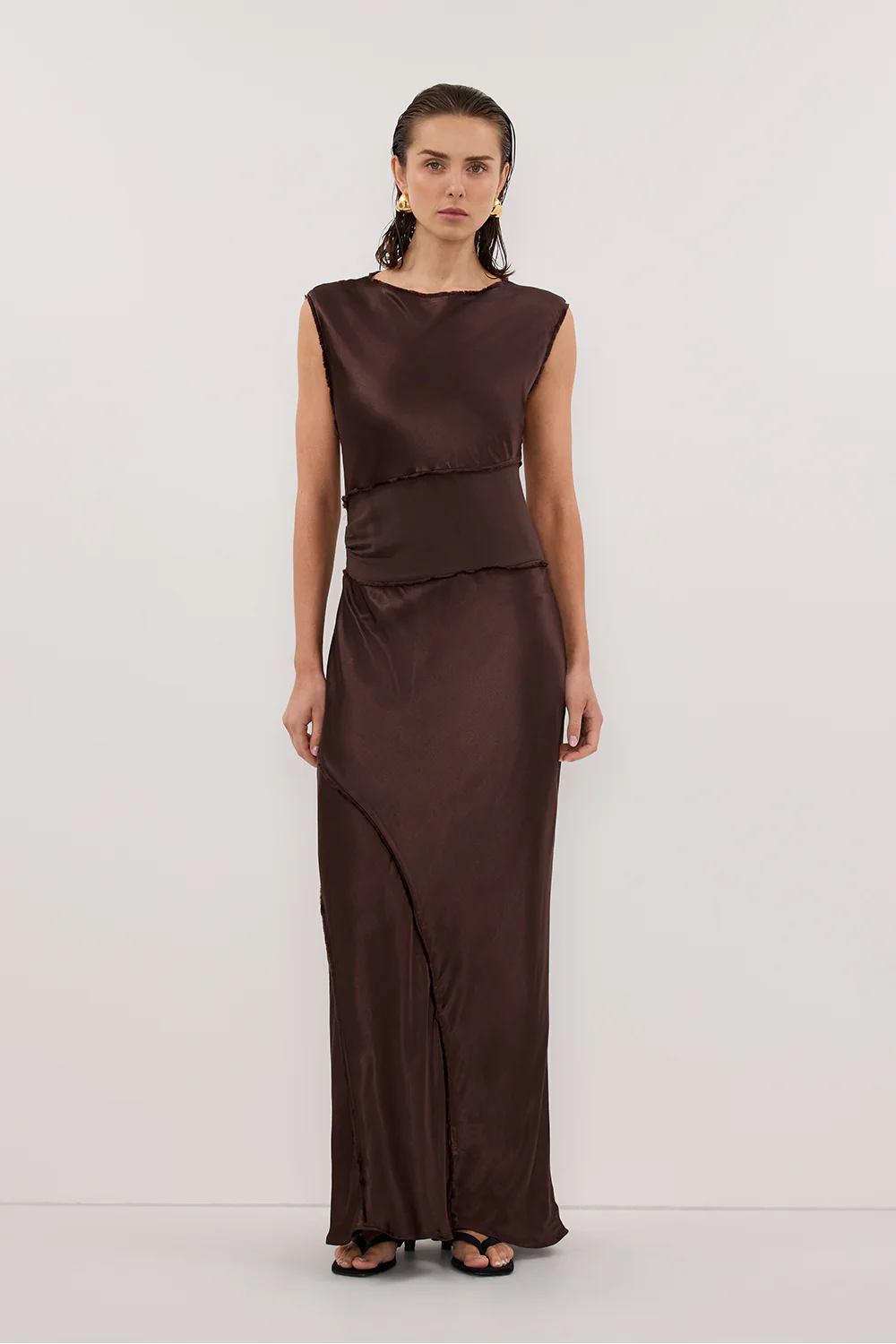 MONICA BITTER CHOCOLATE SATIN MIDI DRESS - Gamepaces