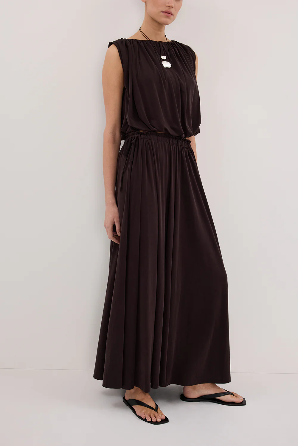 AVA BURNT CHOC MODAL BLEND MIDI SKIRT - Gamepaces