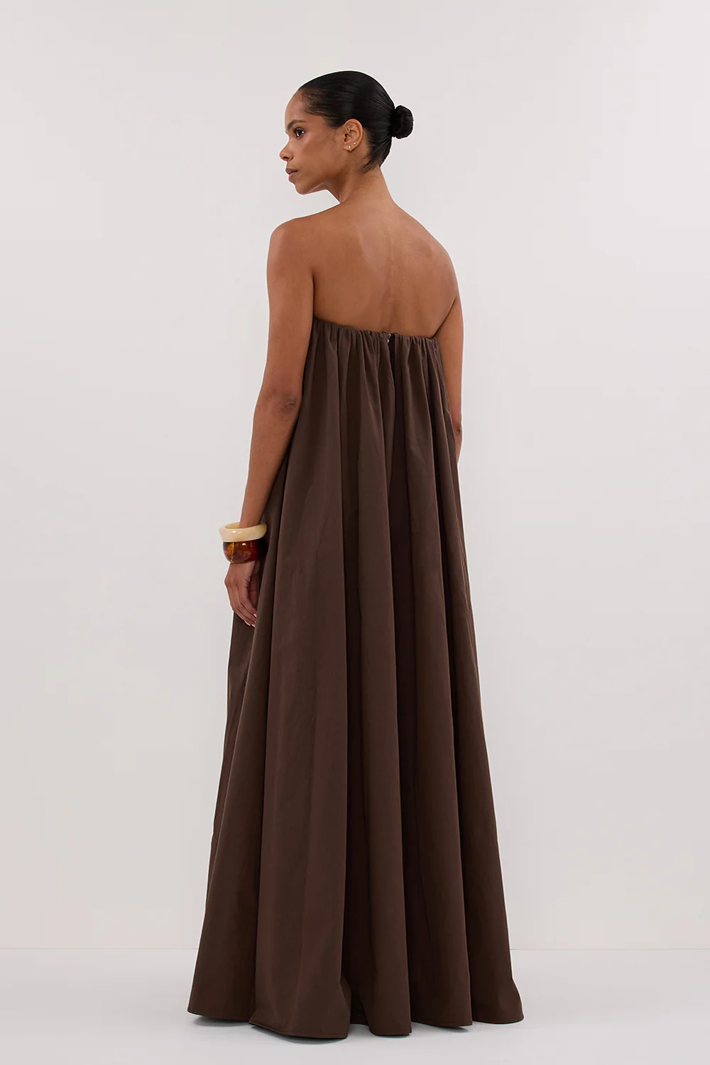 ROISIN BITTER CHOC COTTON STRAPLESS MAXI DRESS - Gamepaces