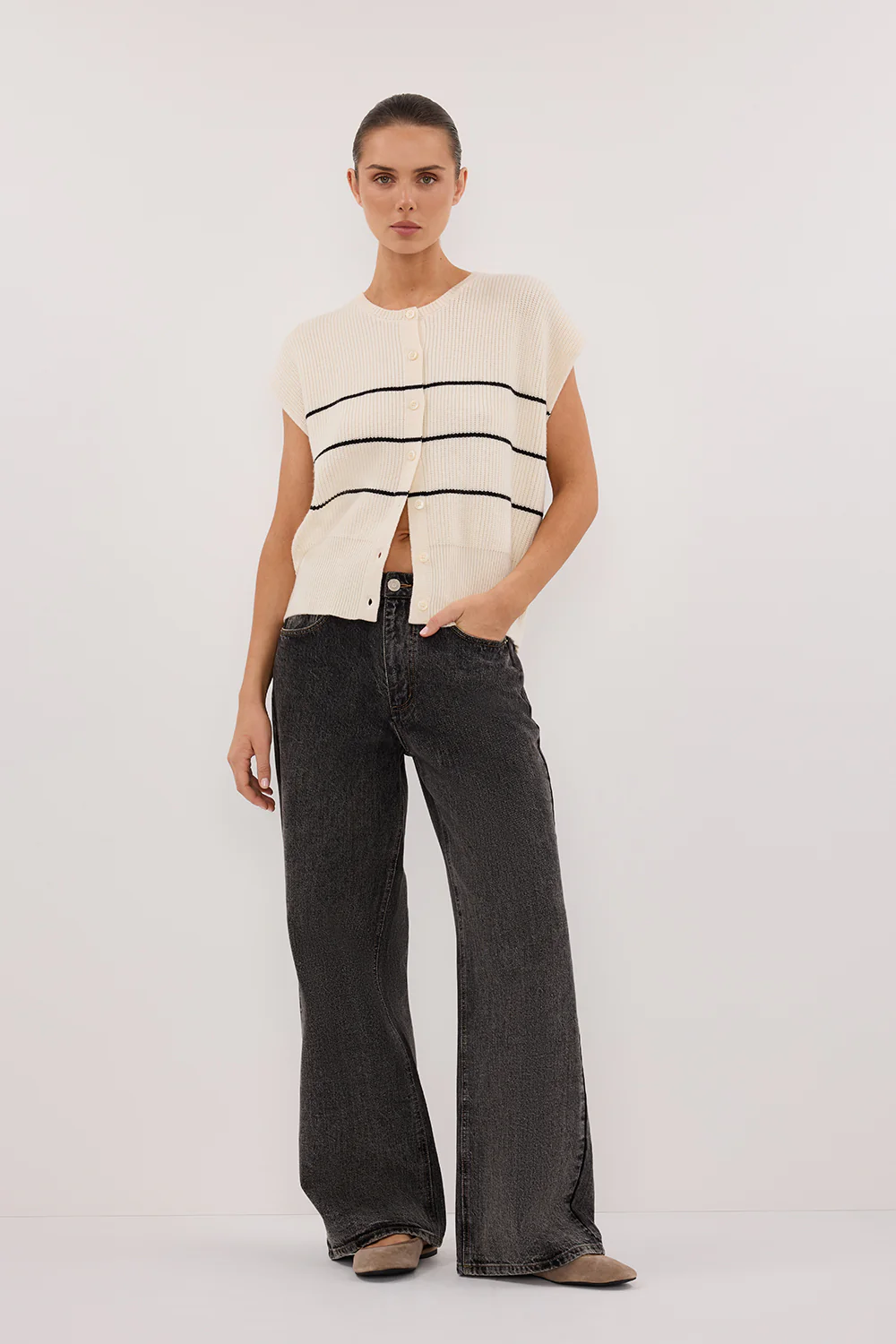 KATE CREAM STRIPE KNIT VEST - Gamepaces