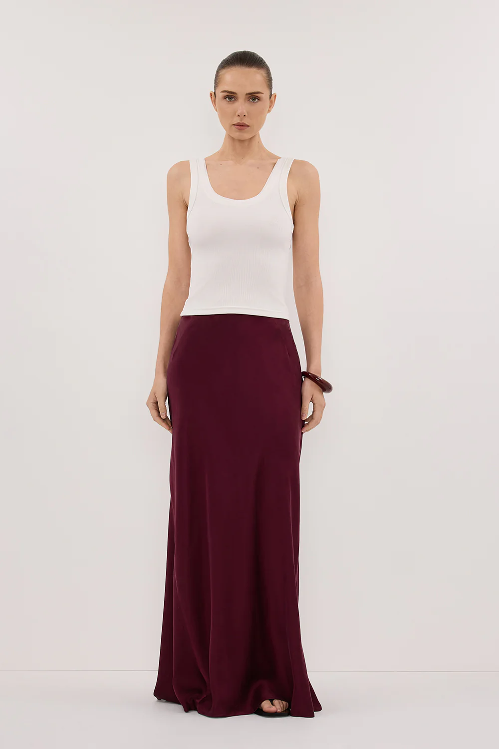 COLETTE MERLOT SILK MIDI SKIRT - Gamepaces