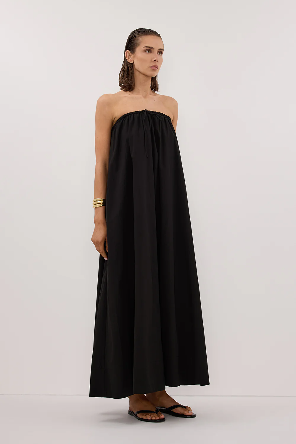 SOMMER BLACK STRAPLESS POPLIN MIDI DRESS - Gamepaces