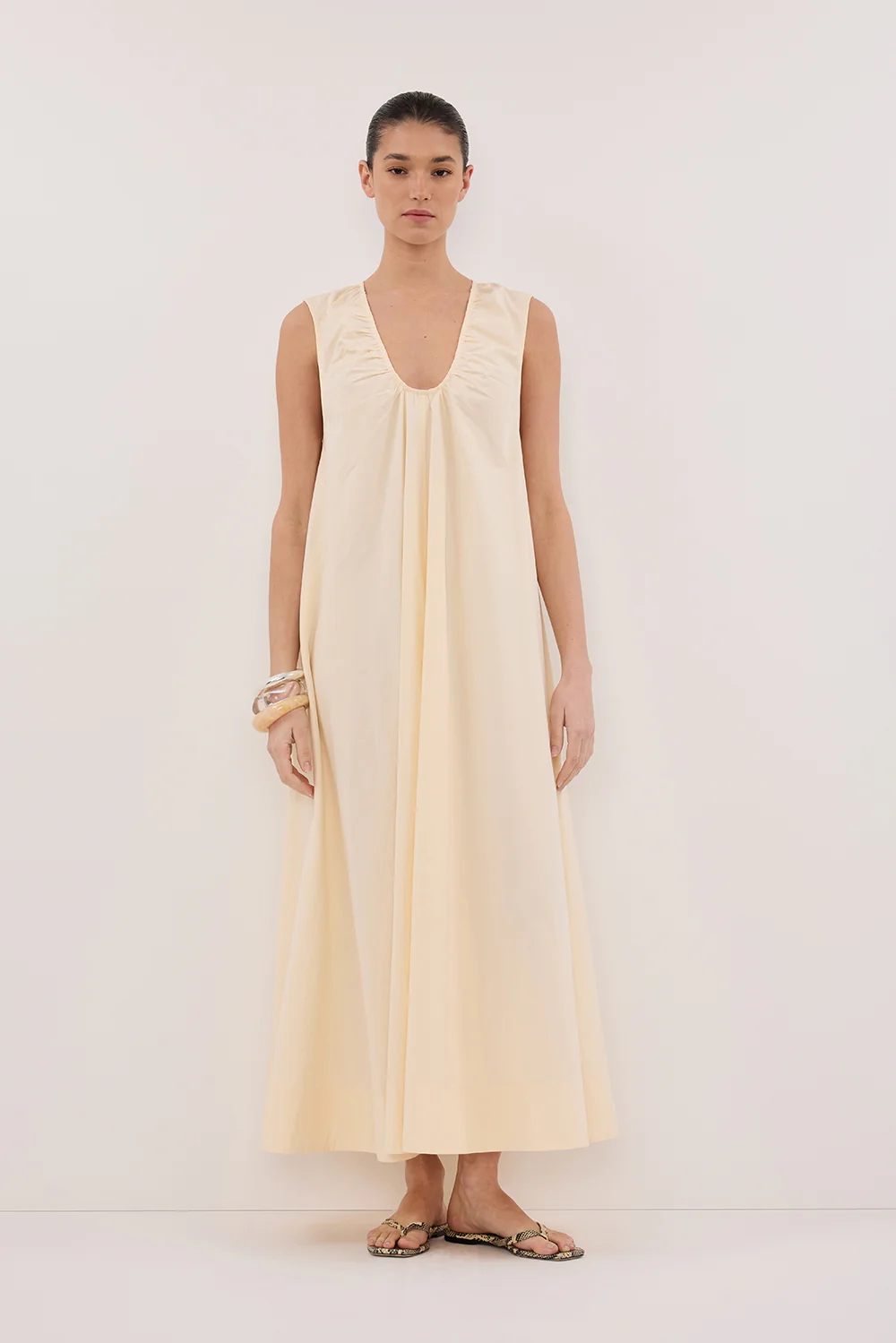 GABBY BUTTERMILK OVERSIZED COTTON MIDI DRESS - Gamepaces