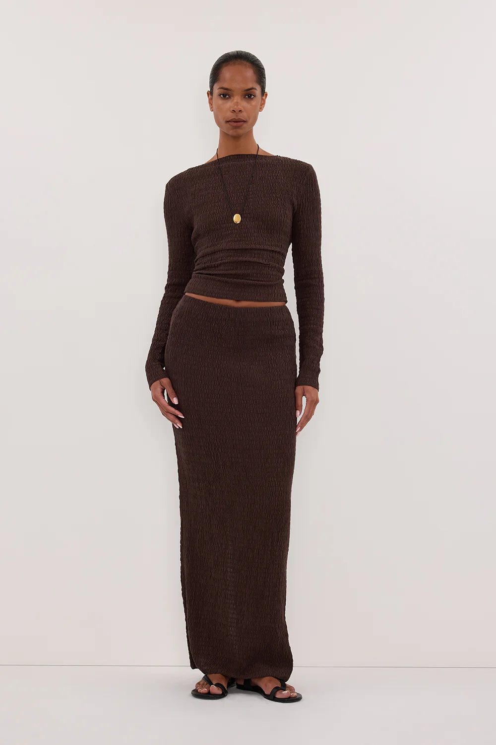 MELISSA CHOCOLATE KNIT MIDI SKIRT - Gamepaces