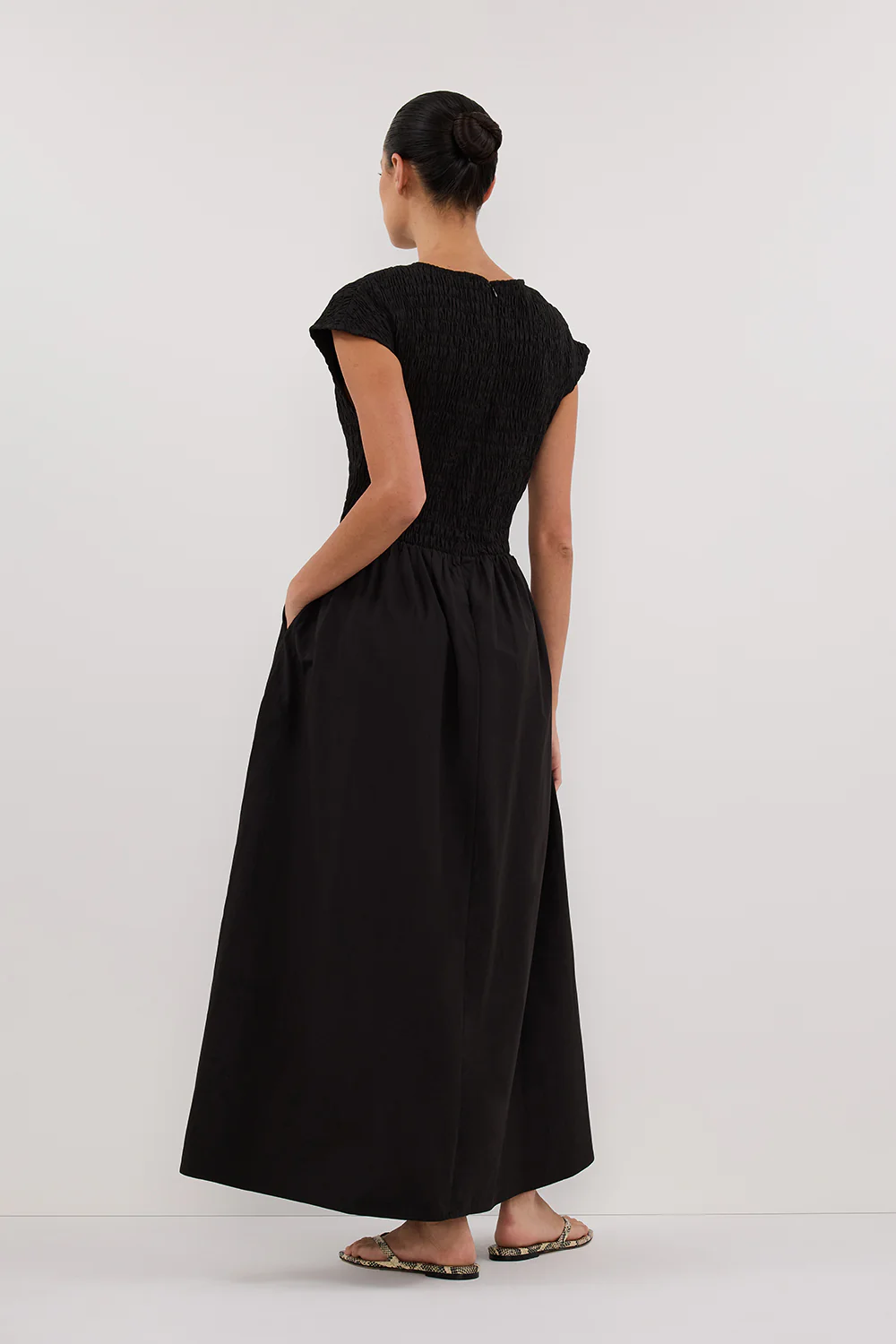 ROMA BLACK CAP SLEEVE MIDI DRESS - Gamepaces
