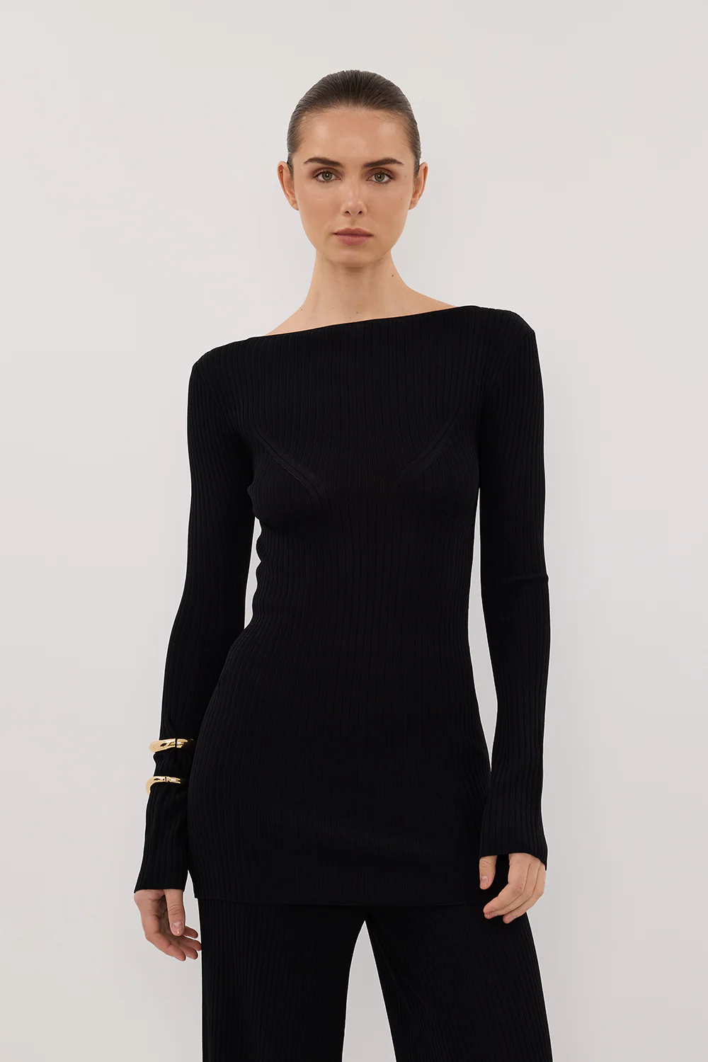 JOY BLACK LONGLINE KNIT TOP - Gamepaces