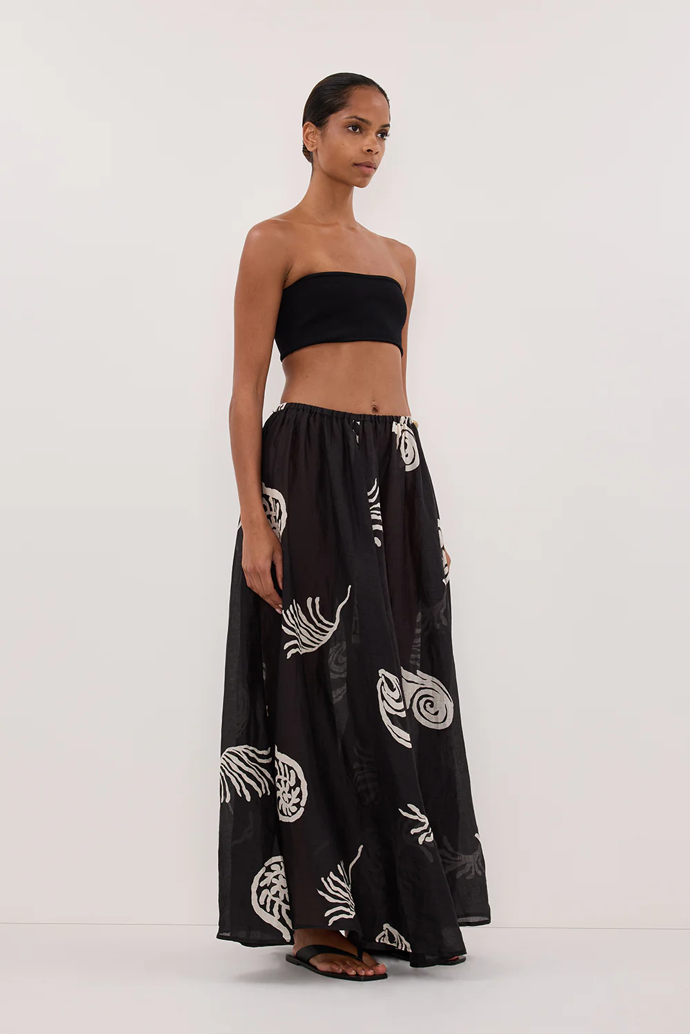 POSITANO BLACK RAMIE MIDI SKIRT - Gamepaces