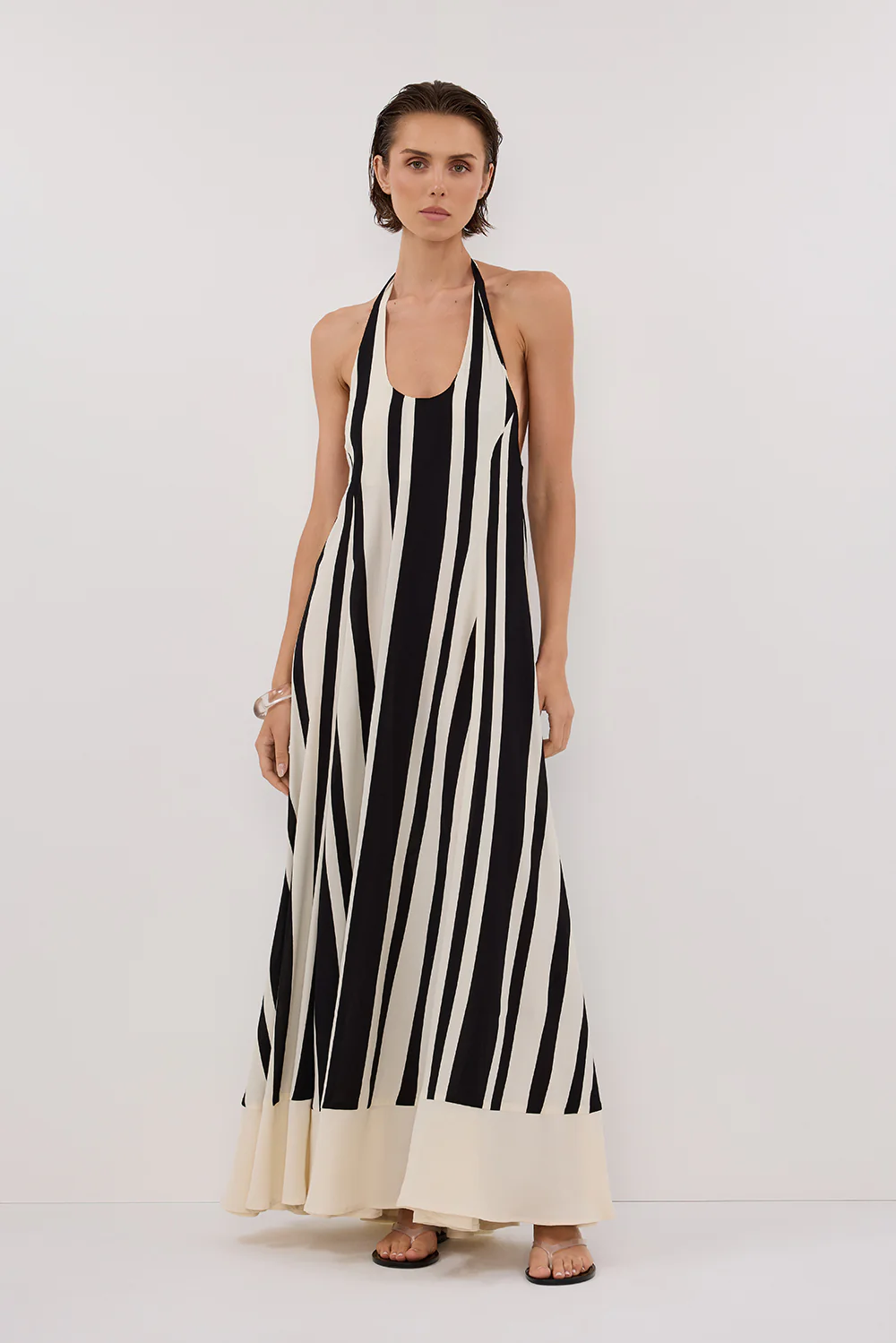 BEAU BLACK STRIPE HALTER MIDI DRESS - Gamepaces