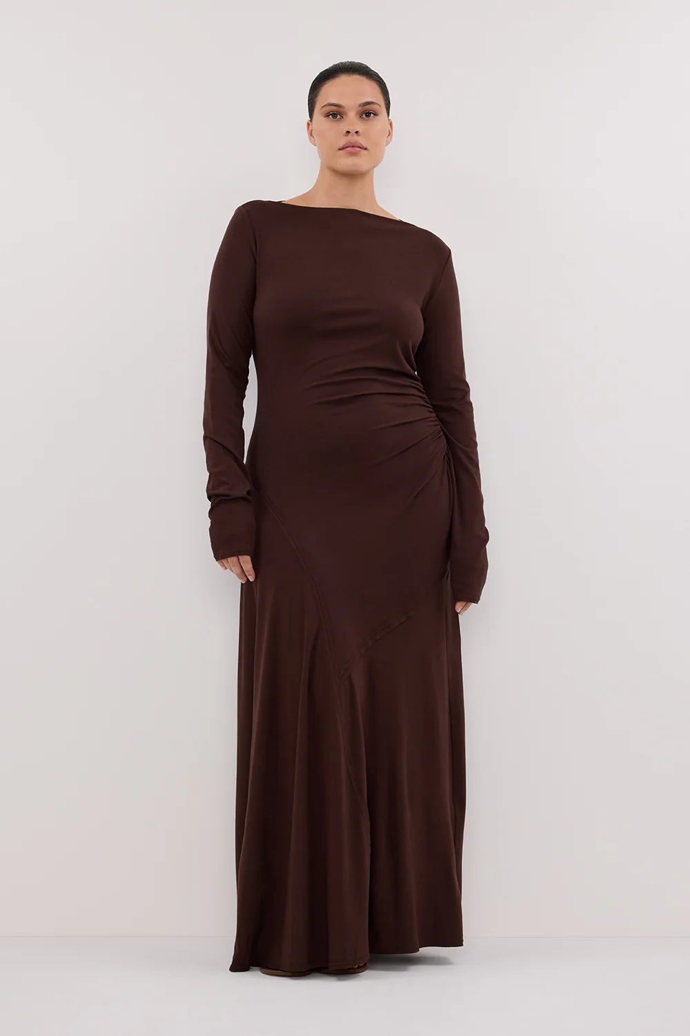 HADLEY CHOC LONG SLEEVE KNIT MAXI DRESS - Gamepaces