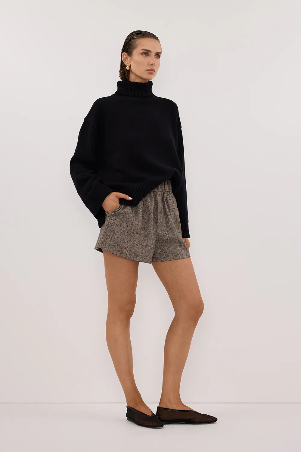 FRANKIE CHOC TWEED ELASTIC SHORT - Gamepaces