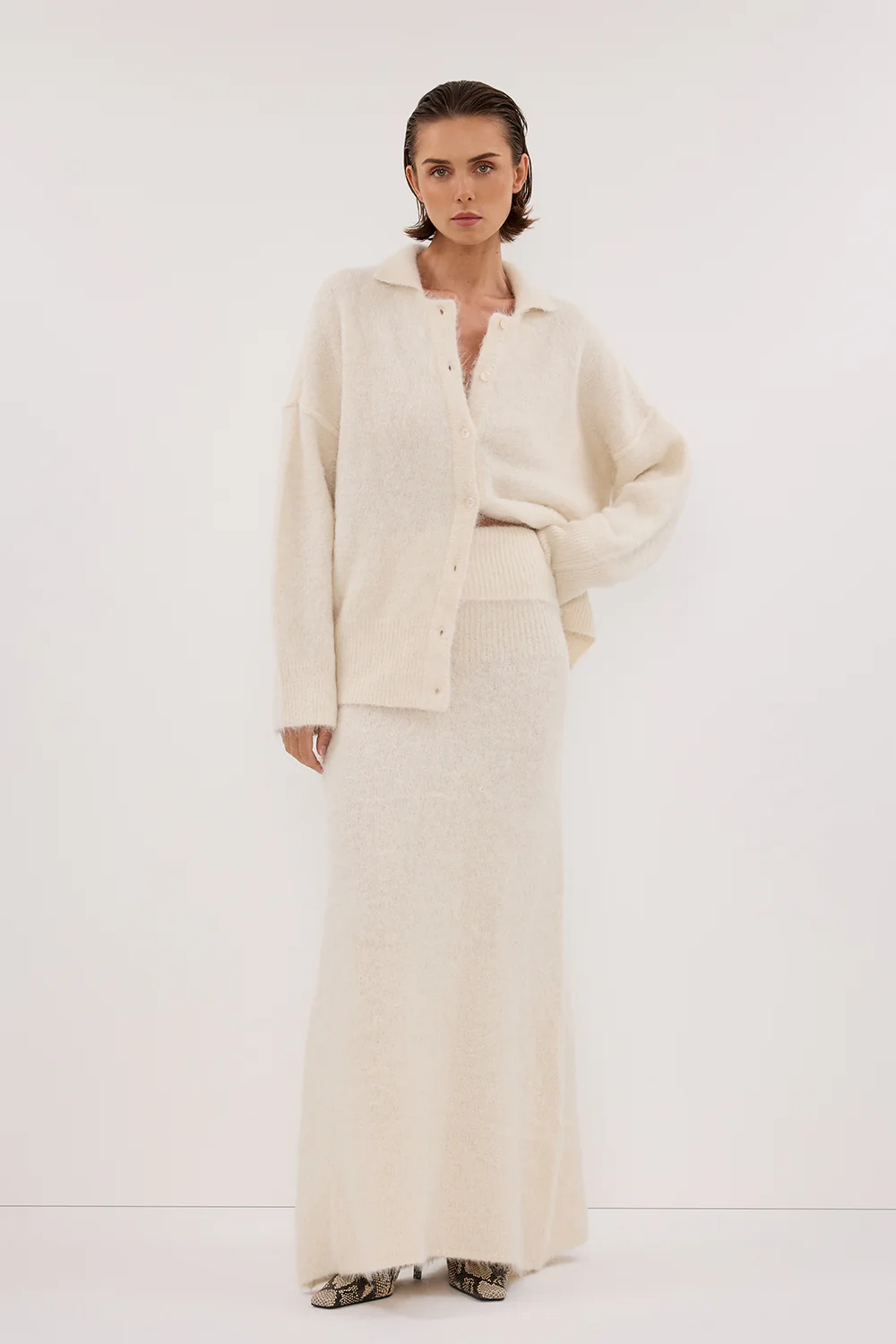 SALMA IVORY KNIT MAXI SKIRT - Gamepaces