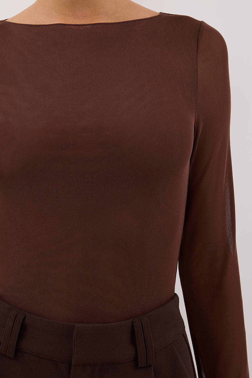 NYRA CHOC LONG SLEEVE MESH TOP - Gamepaces