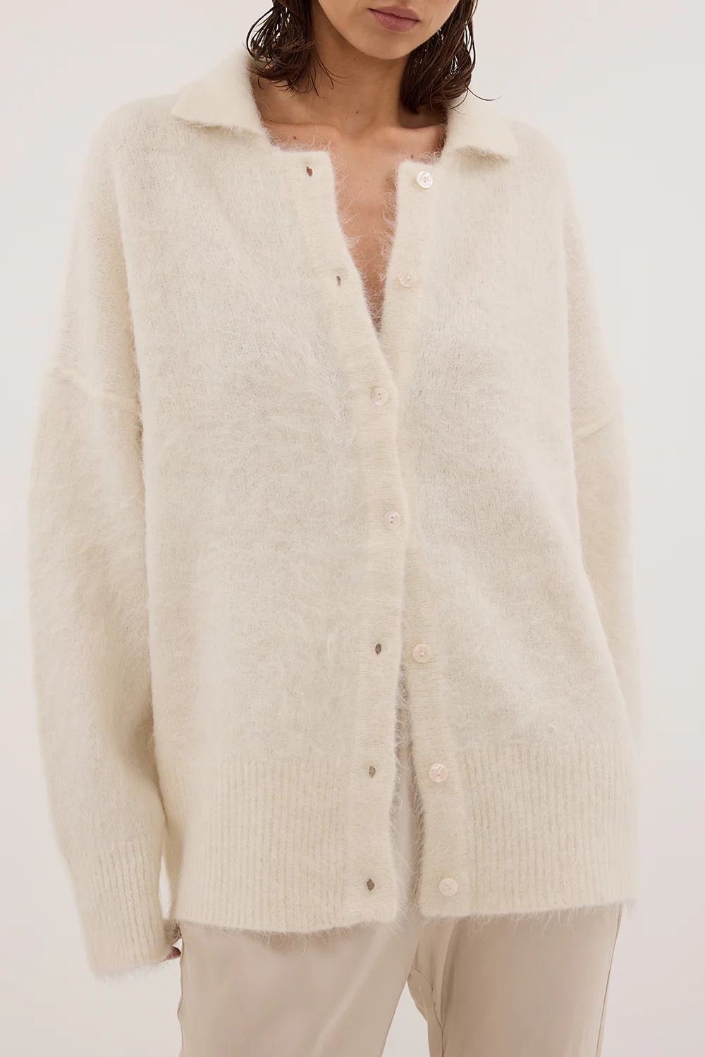 SALMA IVORY POLO NECK KNIT CARDIGAN - Gamepaces