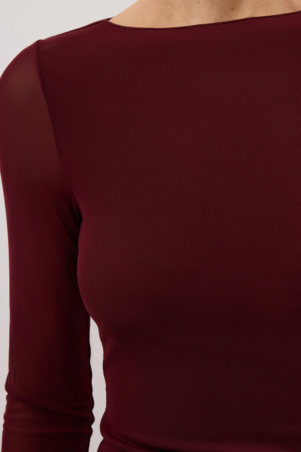 NYRA WINE LONG SLEEVE MESH TOP - Gamepaces