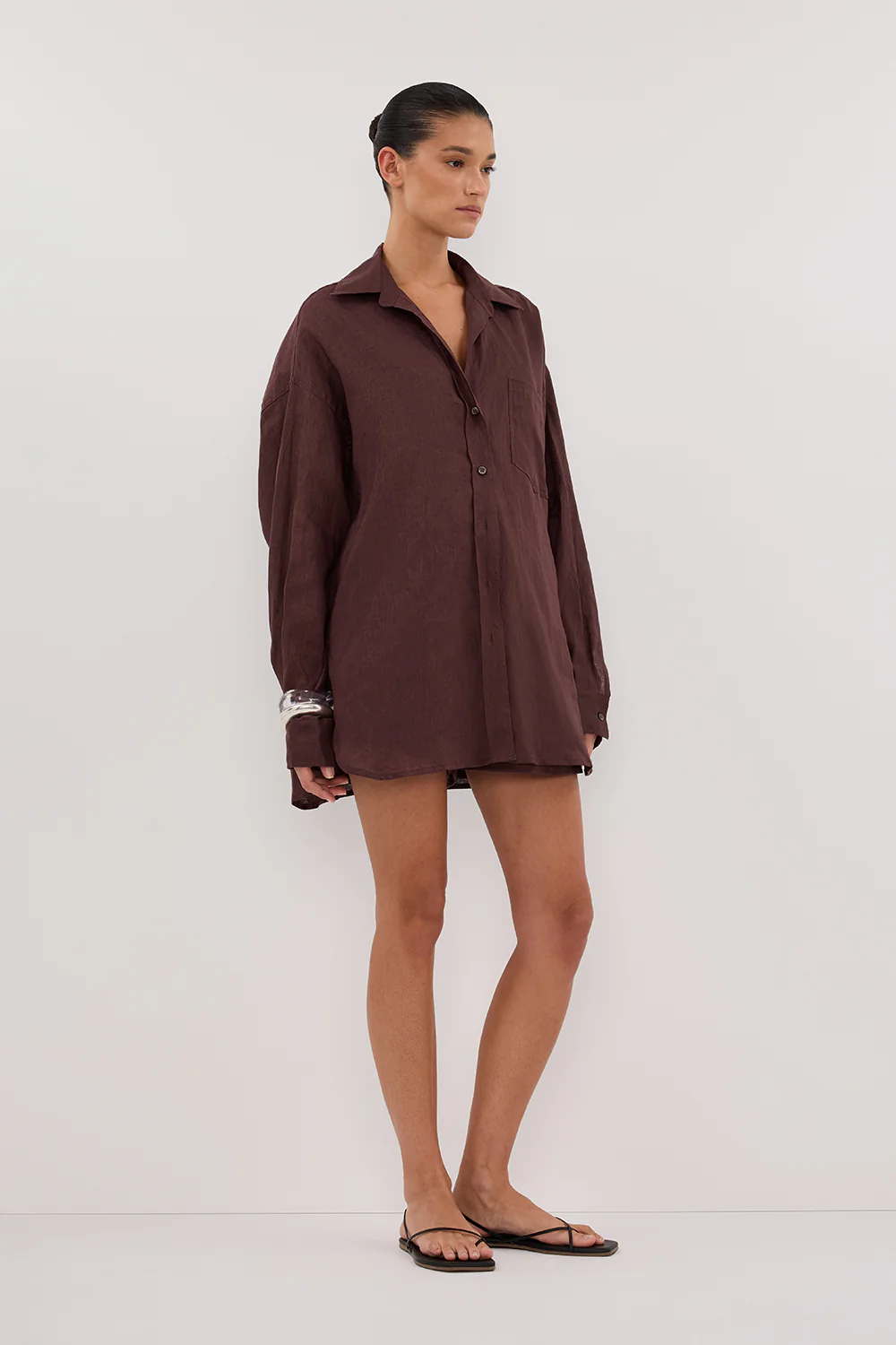 LUNE WALNUT OVERSIZED LINEN SHIRT - Gamepaces
