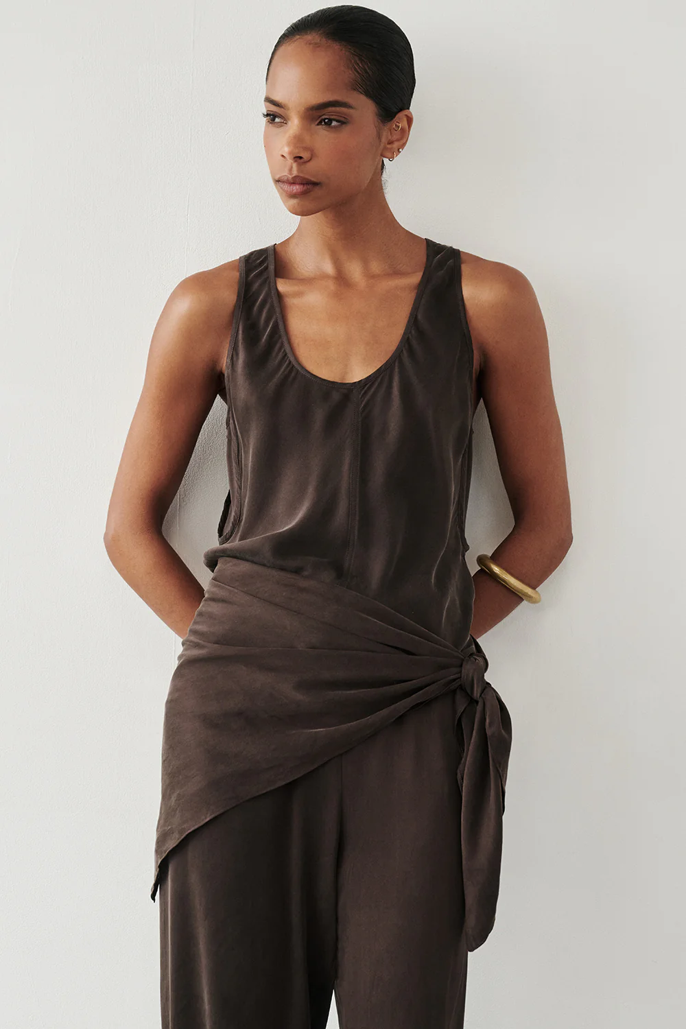 COLETTE BITTER CHOC SILK CAMI TOP - Gamepaces