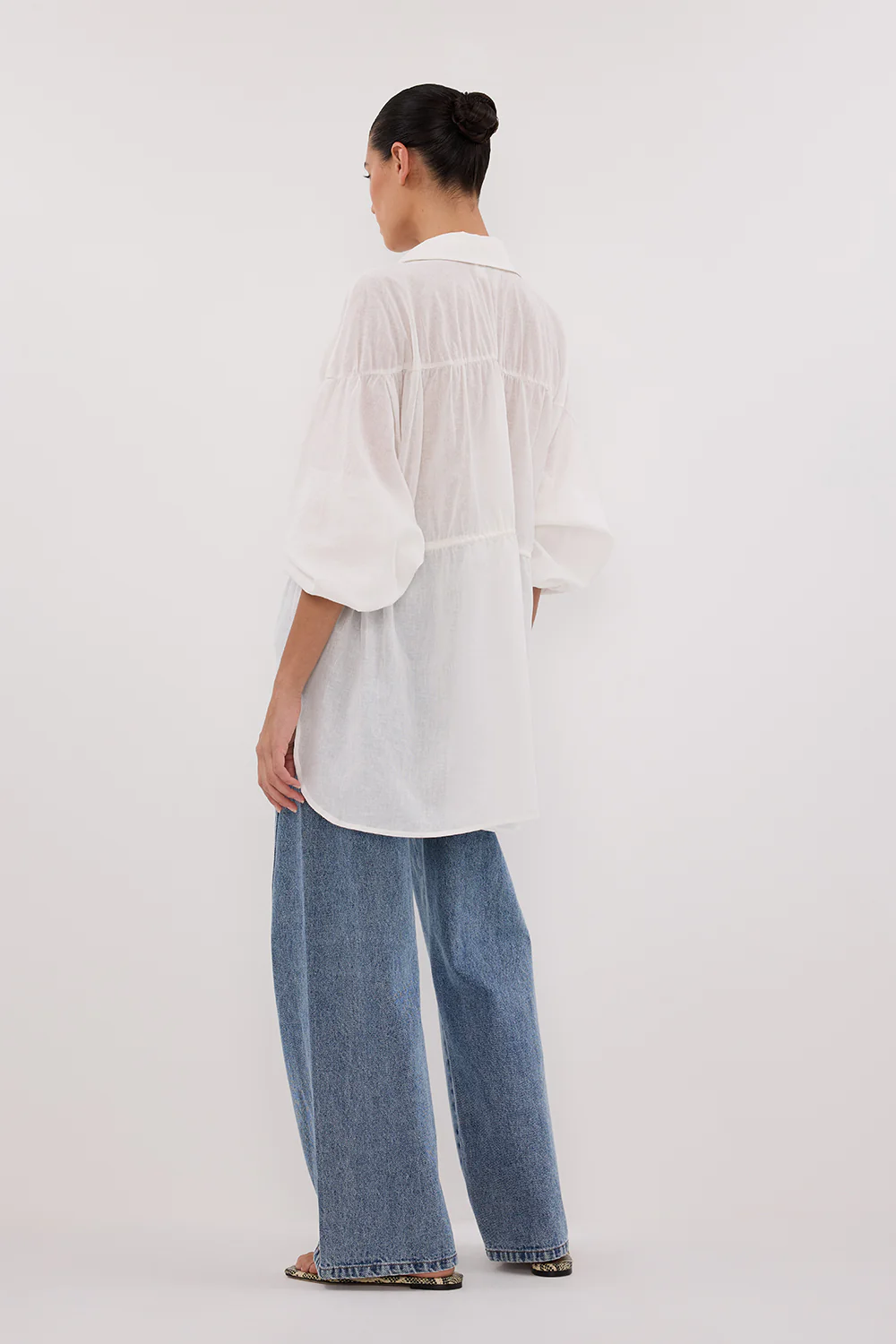 FLOYCE WHITE LINEN LONG SLEEVE TOP - Gamepaces