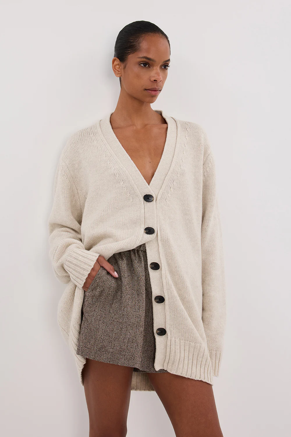 ZOE CHALK LONGLINE CARDIGAN - Gamepaces