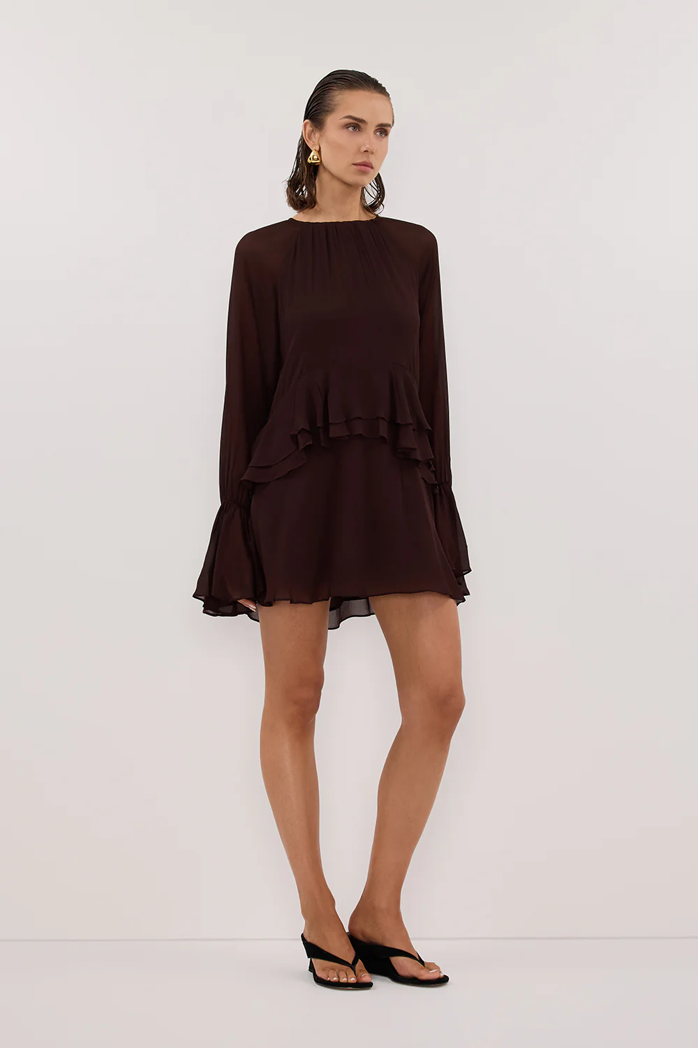 BODHI DARK CHOC LONG SLEEVE MINI DRESS - Gamepaces