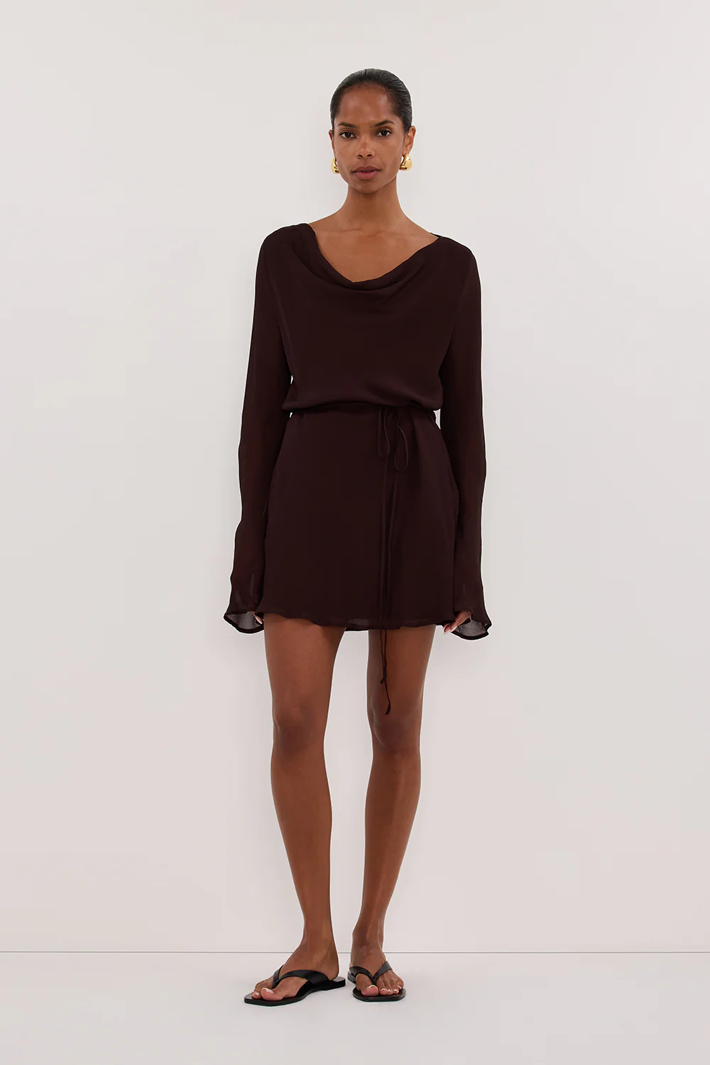 CORFU DARK CHOC SLEEVED MINI DRESS - Gamepaces
