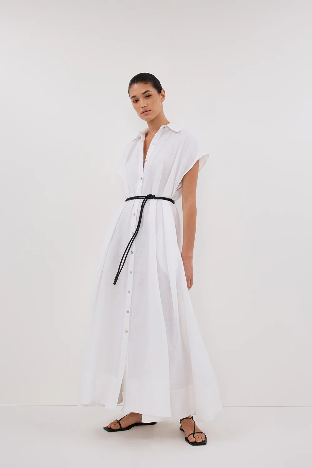 LANA WHITE LINEN MIDI SHIRT DRESS - Gamepaces